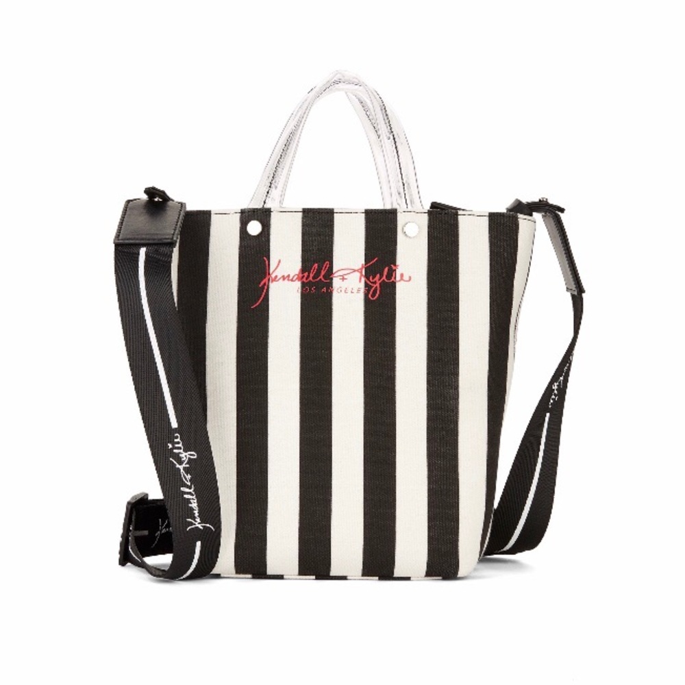 NEW Kendall and Kylie Black White Striped Tote Bag